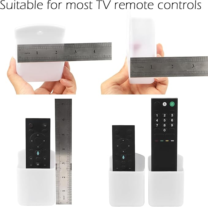 2 Pack White Remote Control Holder, Self adhesive Wall Mount Storage Box for TV and Air Conditioner Remote Controls, Pen Holder Organizers and Accessories for Home Office School