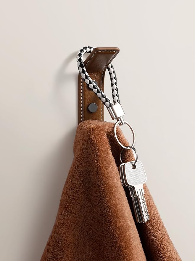 4 Pack Brown Leather Coat 2 Hooks Wall for Hanging Rectangle Coat Hooks for Hanging Robe Towels Bags Hats Scarf Keys Clothes Suitable for Bedroom, Entryway and Closet
