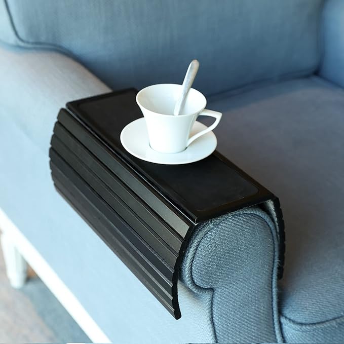 GEHE Couch Arm Tray Table, Flexible/Foldable Sofa Armrest Tray, Couch Armrest Table Cup Holder Great for Drinks Snacks Remote Control, Portable Side Table and Anti-Slip Bottom