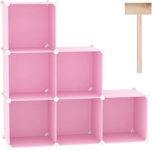 C&AHOME Cube Storage Organizer, 6-Cube Shelves Units, Closet Cabinet, DIY Plastic Modular Book Shelf, Ideal for Bedroom, Living Room, Office, 36.6" L x 12.4" W x 36.6" H Pink UPCS06P