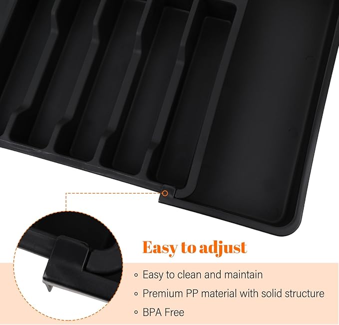 S&F Homes Expandable Cutlery drawer organizer, utensil drawer organizer, flatware and silverware holder, organization and storage tray for kitchen decor, BPA-Free. (Black)