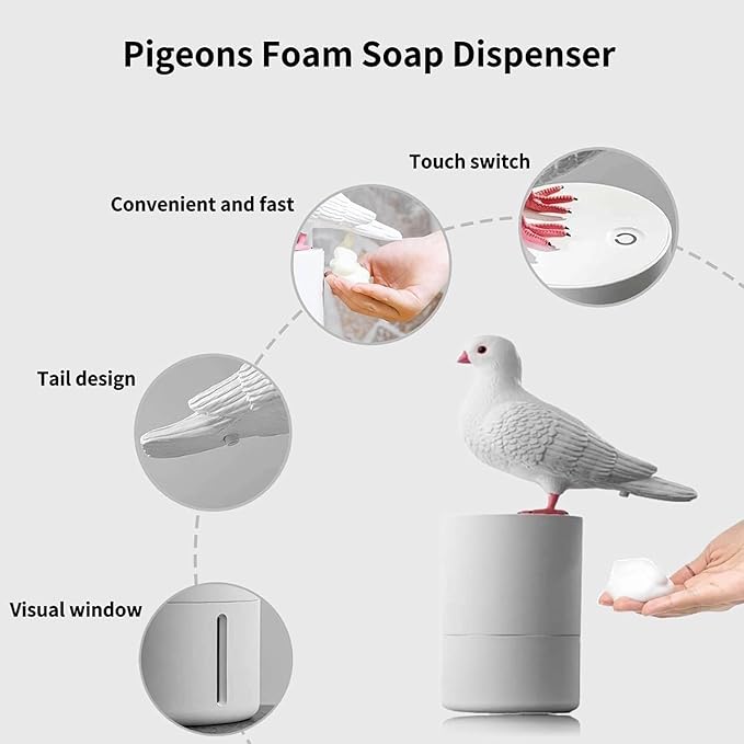 Fun Animal Series Foam Soap Dispenser-Shiba Inu,Pigeon,Shaped Foam Hand Washer,Automatic Soap Dispenser for Bathroom & Kitchen, Hilarious Gift for Kids, Adults (Peace Dove Series (Black))