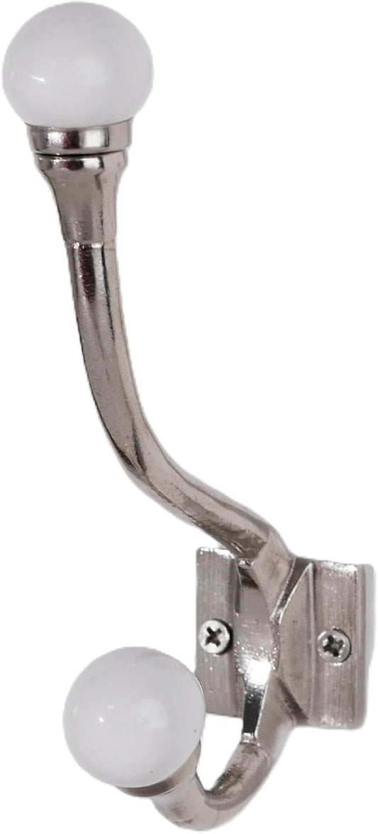 Indian Shelf Pack of 12 Heavy Duty White Double Prong Ceramic Decorative Wall Hooks Unique Coat Rack Wall Mount Double Hooks for Hanging Towel Hooks for Bathrooms Backpack Purse Hanger