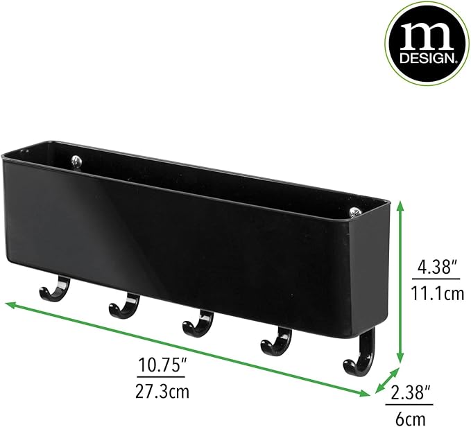 mDesign Mail, Letter Holder, Key Rack Organizer for Entryway, Kitchen - Wall Mount, Black