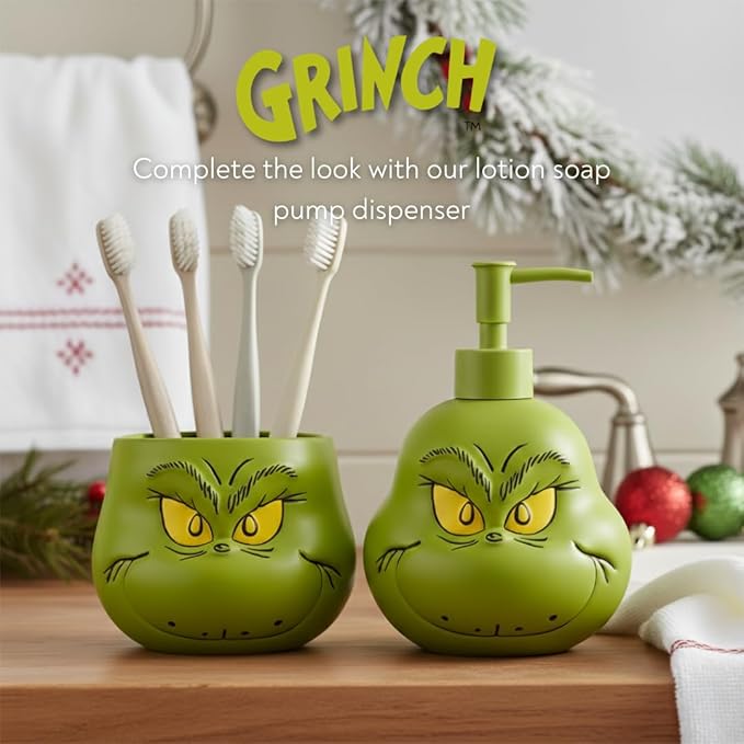 Dr. Seuss The Grinch Holiday Christmas Toothbrush Holder - Makeup Brushes/Pens Tumbler, (Officially Licensed Product) by Franco Collectibles