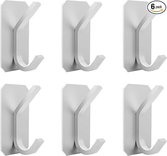 PMMASTO Self-Adhesive Towel Hooks - Sticky Heavy Duty Wall Robe Coat Hook for Hanging- Shower Hooks (Silver, “ K ”Shape 6PC)