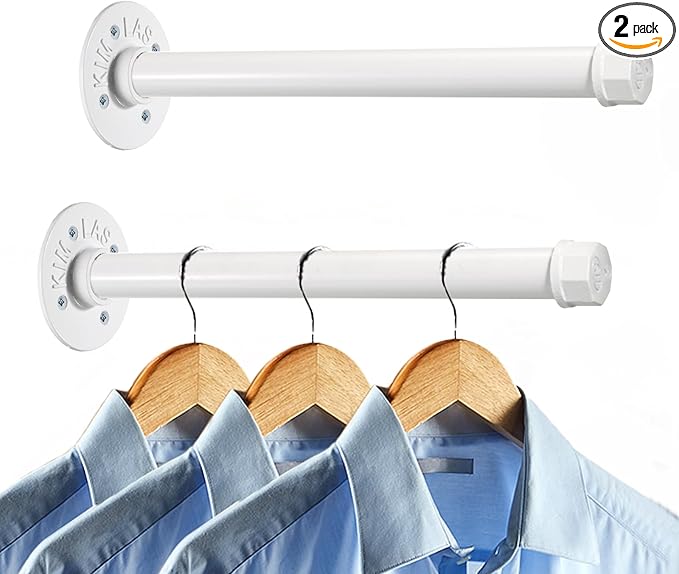 Sumnacon 2 Pcs 12 Inch Industrial Pipe Clothes Bar - Heavy Duty Rustic Metal Coat Hanger with Screws,Wall-Mounted Garment Holder Rack for Bedroom Bathroom Wardrobe Boutique Clothing Store,White