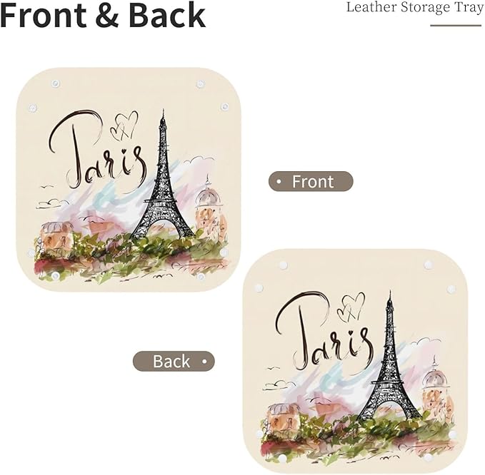 The Famous Paris Eiffel Tower Leather Vanity Tray Desktop Storage Organizer, Decorative Catchall Perfume Tray, Bathroom Valet Tray,Nightstand Caddy Holder for Keys Phone Wallet Coin Jewelry, S