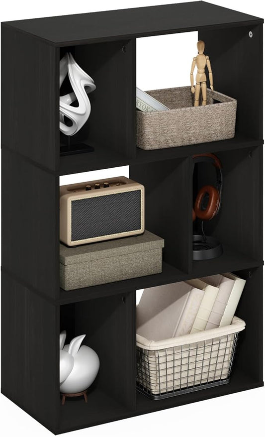 Furinno DALY Book Shelf, 6-Cube Bookshelf, Cube Storage Organizer Bookcase with Irregular Compartments, 11.7 x 23.6 x 36.8, for Living Room, Bedroom, Home Office, Espresso