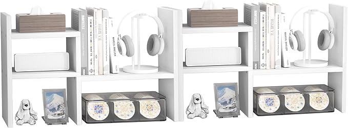 Jerry & Maggie Desktop Organizer Office Storage Rack Adjustable Wood Display Shelf Birthday Gifts Toy Home Decor Free Style Rotation Display True Natural Stand Shelf (White/2 Pack)