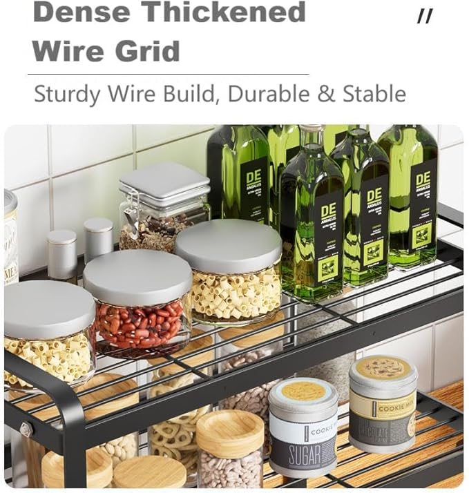 Metal Wire Cabinet Shelf - Multi-Functional Shelf Saver for Kitchen, Pantry, Countertop & Under Cabinet - Storage Solution for Spice Holder, Bookshelf & Cup Display Stand (White, 2-Tier 16" L)