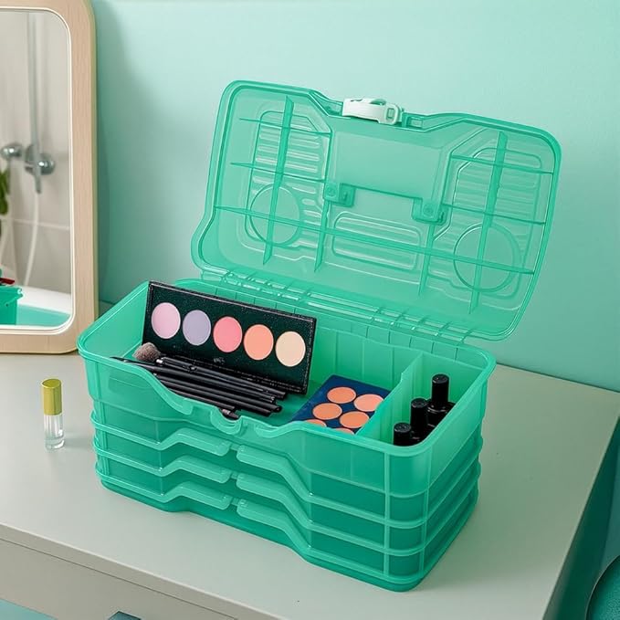 Best Kept Portable Cosmetic Organizer with Compartments | Makeup Organizer Box For Vanity | Skin Care | Jewelry | Cosmetic Train Case | Hair & Grooming Storage Case | Green translucent