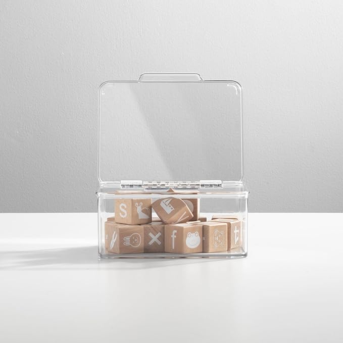 mDesign Plastic Playroom/Gaming Storage Organizer Box Containers, Hinged Lid for Shelves or Cubby, Holds Small Toys, Building Blocks, Puzzles, Markers, Lumiere Collection, Clear