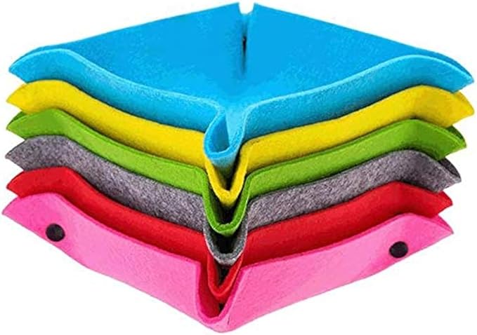 Felt Valet Tray, Fold Felt Desktop Storage Basket Makeup Organizing Basket for Home Office Writing Desk Lovely Caddy Containers (Multi-Color,6-Pack)