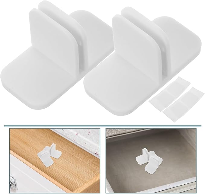 Unomor Kitchen Drawer Divider Clips 4Pcs Plastic Support Clamps for Securely Holding and Fixing Drawer Organizers in Kitchen and Vanity Drawers Easy Installation