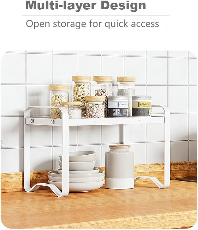 Metal Wire Cabinet Shelf - Multi-Functional Shelf Saver for Kitchen, Pantry, Countertop & Under Cabinet - Storage Solution for Spice Holder, Bookshelf & Cup Display Stand (White, 1-Tier 12" L)
