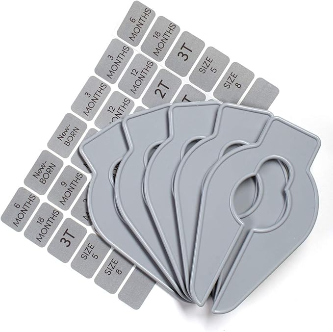 Size-It Closet Organizers by Baby Buddy - Baby Clothes Closet Dividers Nursery Clothing Organization for Babies and Kids, Newborn Up to Size 8, Clothes Divider for Closet, Gray, 5 Count