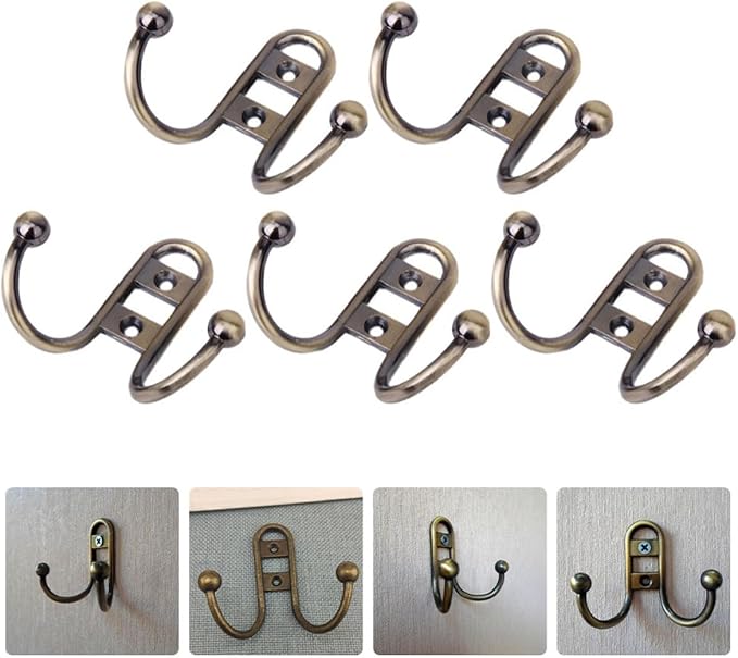 SUPVOX 5pcs Antique Blue Green Double Wall Mount Metal Clothes Hooks Cabinet Coat Hangers for Home Kitchen Storage and Closet Organization
