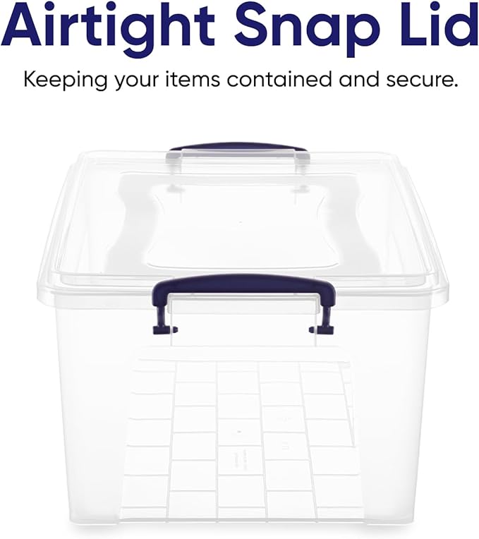 Superio Clear Storage Bins with Lids, 28.5 Quart BPA Free Plastic Containers, Transparent Boxes for Organizing, Stackable Crates, Organizer Totes for Home, Office, School, and Dorm