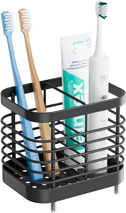Black Electric Toothbrush Holder for Bathroom, Toothpaste Caddy Organizer Storage with Drainage, Stainless Steel Kids Tooth Brush Stand for Countertop Sink, Bathroom Accessories Decor