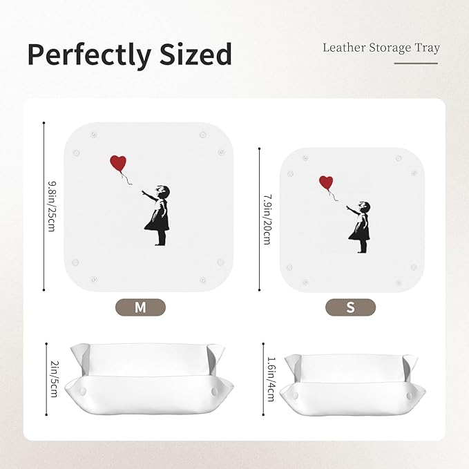 Banksy Heart Leather Vanity Tray Desktop Storage Organizer, Decorative Catchall Perfume Tray, Bathroom Valet Tray,Nightstand Caddy Holder for Keys Phone Wallet Coin Jewelry, S