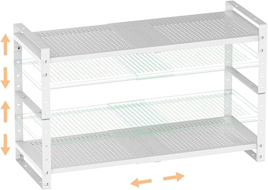 Multi-Functional Metal Shoe Rack,Expandable Adjustable Stackable Kitchen Organizer,Metal Shelf risers for cabinets, Kitchens and Closet, Bathroom2Packs/White/Medium