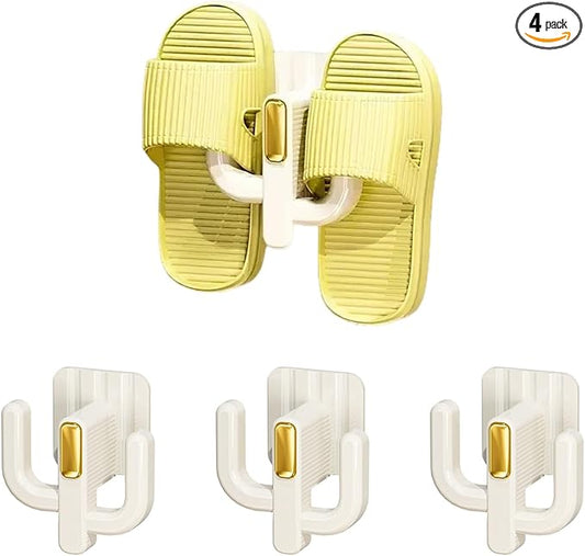 4-Pack Wall Mounted Shoe Rack - Multi-Purpose Hanging Organizer with Hooks for Slippers, Hats, Towels & Keys, No-Drill Space-Saving Adhesive Storage for Entryway, Bathroom & RV, (White)