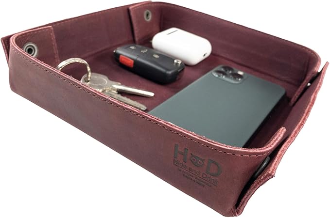 Hide & Drink, Leather Catchall Change Keys Coins Jewels Box Tray Big Storage, Handmade Includes 101 Year Warranty :: Sangria