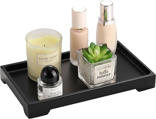 Luxspire Vanity Tray, 6"x 10" Rectangle Bathroom Tray, Toilet Tank Tray, Resin Kitchen Tray Decorative Jewelry Tray, Vanity Countertop Organizer Bathroom Accessories, Medium, Matte Black