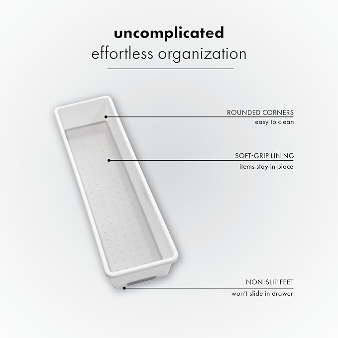madesmart Classic 12 x 3 Bin, Drawer Organizer, Multi-Purpose Home Organization, BPA Free, White (Pack of 6)