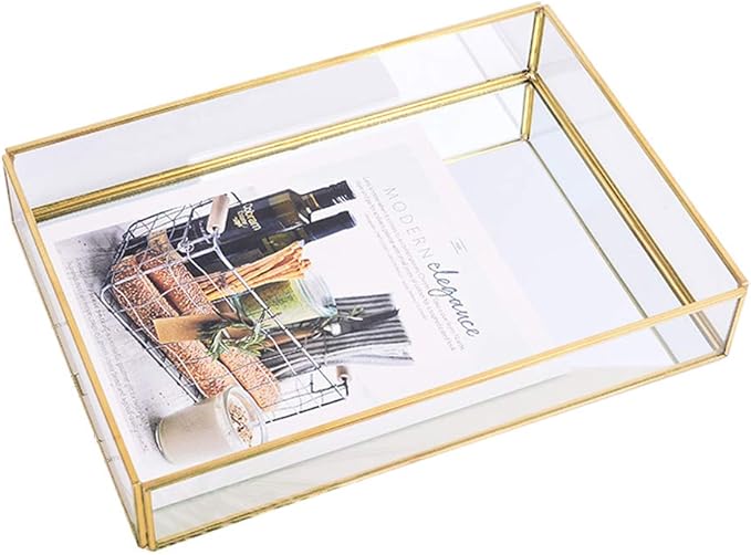 Sooyee Rectangle Mirror Decorative Tray, Gold can Hold Perfume, Jewelry, Cosmetics, Makeup, Magazine and More, for Vanity,Dresser,Bathroom,Bedroom(12âx8â)