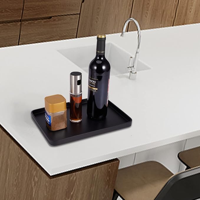 Bathroom Sink Vanity Tray, Large Resin Bathroom Tray, Rectangle Perfume Organizer, Decorative Tray for Vanity Dresser Countertop Living Room Kitchenï¼Blackï¼