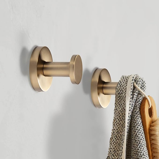 TUNNY 5 Pack Round Towel Hooks-Champagne Gold Modern Coat Hooks Shower Towel Hooks for Bathroom Kitchen Home Storage