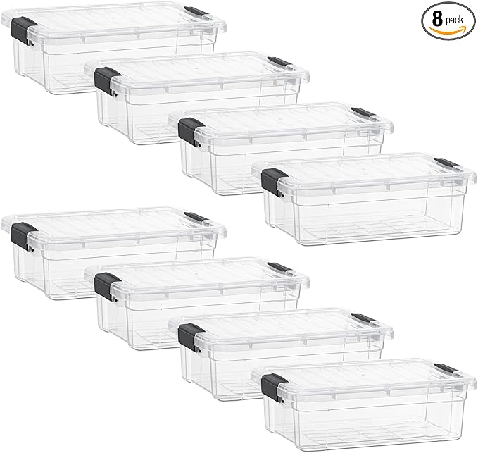 Superio Storage Bins with Lids- 8 Pack, 7.4 Qt Clear Boxes for Organizing, Stackable Plastic Containers- BPA Free, Non-Toxic, Odor Free, Organizer for Home, Office, Dorm