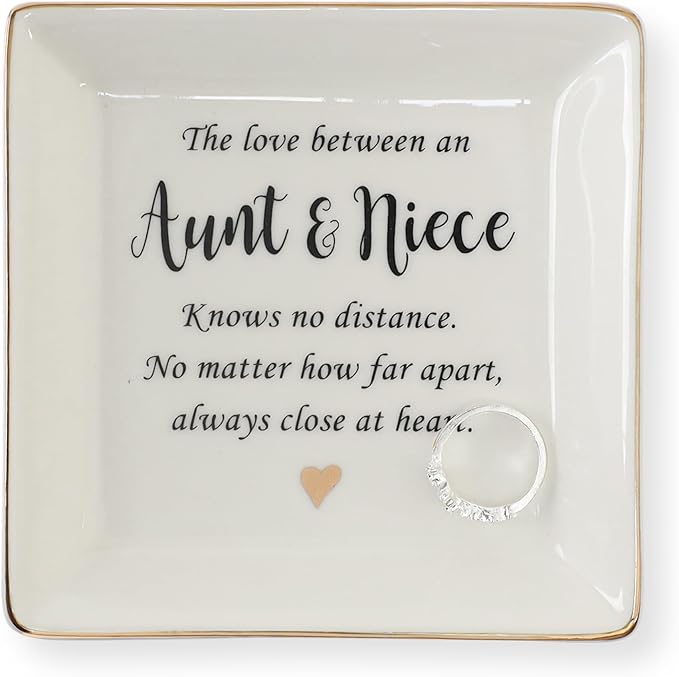 HOME SMILE Aunt Gifts from Niece, Aunt and Niece Gifts, Ring Dish Jewelry Tray for Aunts Birthday, Mothers Day, Valentineâs Day, Thanksgiving, Xmas-The Love Between Anut & Niece Knows No Dsitance