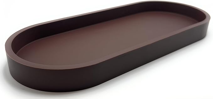Happitasa Premium 12â x 5â Silicone Vanity Tray | Sink and Surface Organizer with Sturdy Non-Slip Base | Heat Safe, Dishwasher Safe (Dark Chocolate)