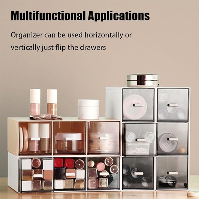 Plastic Clear Tea Box, Tea Bag Organizer with 3 Drawers, Stackable Storage Drawers, Makeup Organizer, Stackable Tea Bag Storage for Sugar Sachets, Coffee, Cosmetic, Jewelry, Bathroom Organization