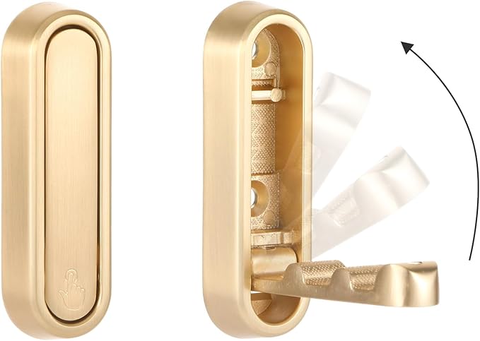 2PCS Invisible Folding Wall Hooks, Coat Rack Wall Mount, Foldable Clothes Hooks Can be Installed in Closets, Bedrooms, Bathrooms, Living Rooms, for Hanging Towels, Hats, Backpacks(Gold)