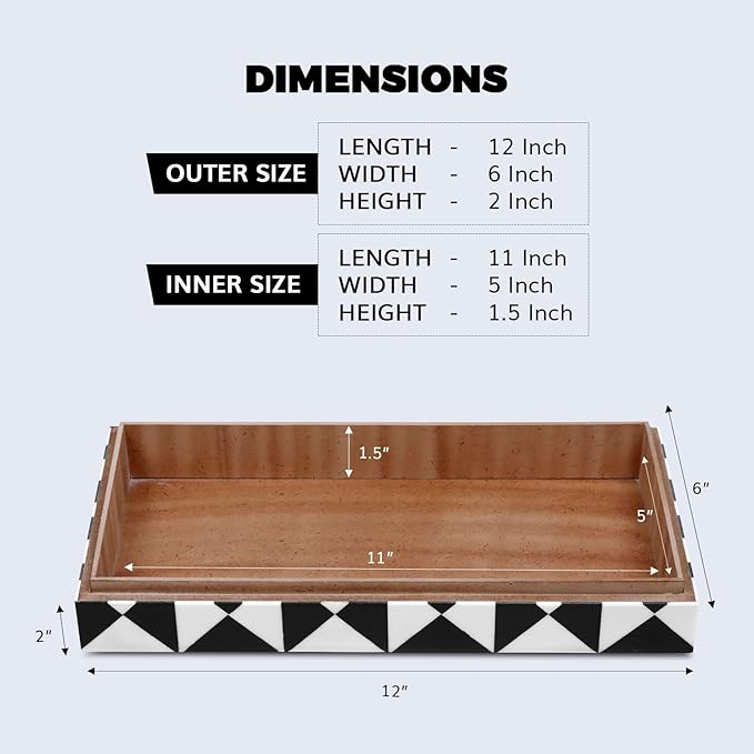 Handicrafts Home Large Decorative Storage Box with Lid – Black and White Coffee Table Storage Box, Remote Control Holder, Keepsake Storage Box for Living Room & Shelf Decor – Trianlge 12 x 6 x 2