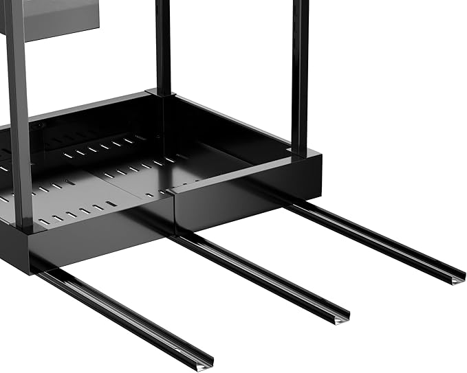 NEWMATIC Adjustable Under Sink Organizer Pull Out Drawers, 2-Tier Slide Out Cabinet Storage Shelf for Kitchen Sink, Height & Width Extendable Black, 15''D x 13''-20.5''W x 15''H(1Pack)