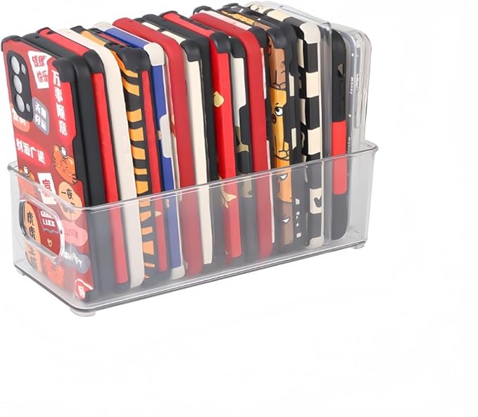 Phone Case Box Organizer, Clear Storage Bins w Handles for Kitchen Organization, Multifunctional Phone Case Storage Holder for Classroom, Desk, Cupboard, Cabinet