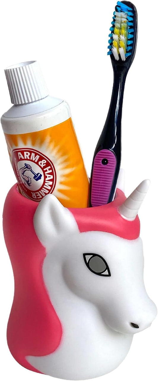 Kids Toothbrush Holder Toothbrush Organizer – Durable Silicone Animal Tooth Brush Holder – Easy to Clean Toothbrush and Toothpaste Holder – Toothbrush Holders for Bathrooms by Lily’s Home [Unicorn]