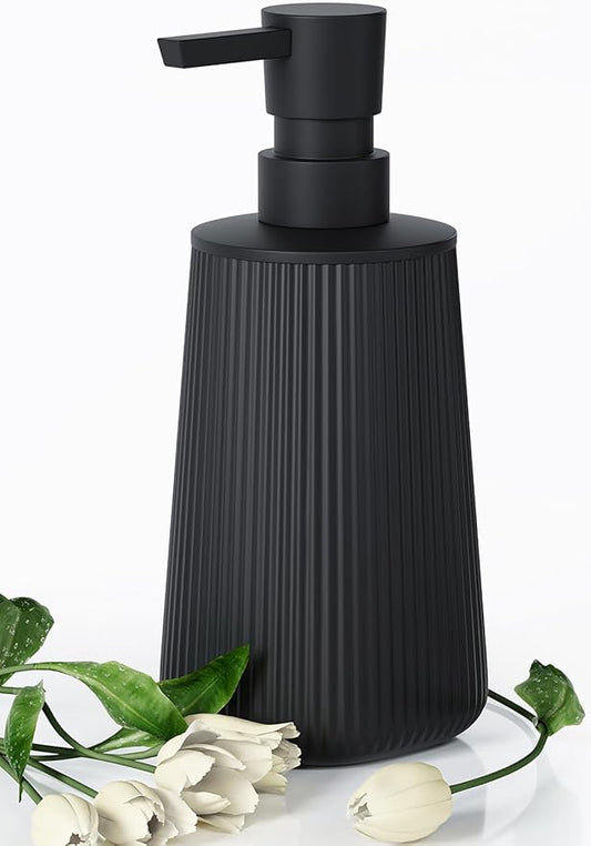 Matte Black Soap Dispenser for Kitchen, Modern Plastic Dish & Hand Soap Dispenser with Pump for Bathroom, Small Refillable Liquid Soap & Lotion Dispenser