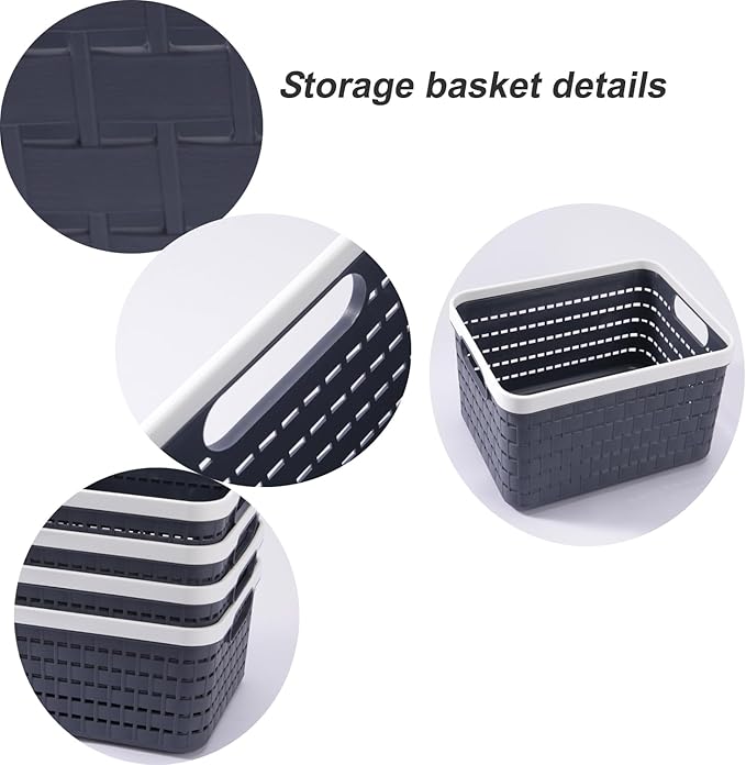 Plastic Storage Bin Baskets, Toilet Paper Basket for Bathroom, Plastic Organizer Shower Caddy with Handles for Living Room (Small Grey 2 pack)