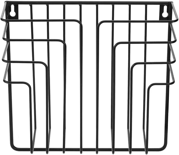 MyGift Modern Design Black Metal Wire Wall Mounted Magazine and File Folder Holder Organizer Rack