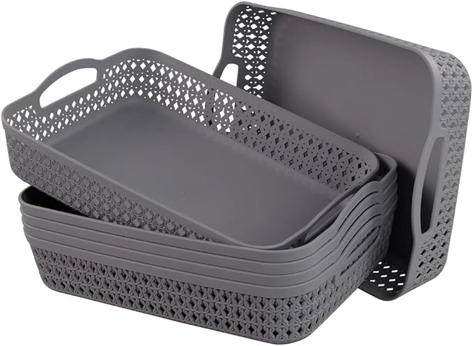 6 Packs Office Paper Tray, A4 Shallow Storage Basket Trays, Grey