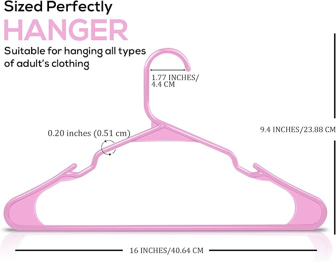 Utopia Home Plastic Hangers 30 Pack - Perfect Space Saving Clothes Hanger - Durable and Strong - Perfect Closet Organizers with Shoulder Grooves (Pink)