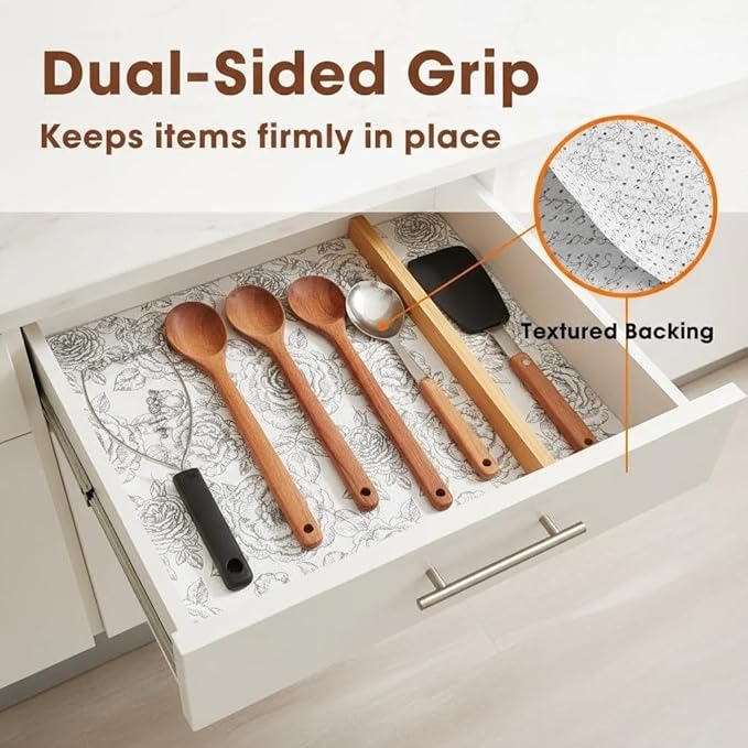 Coavas Extra Grip Thickened Shelf and Drawer Liner - Non-Adhesive Non-Slip Waterproof Mats for Kitchen Cabinets, Drawers, Shelves, Dresser & Cupboard, Easy Cut DIY (White, 12IN X 10 FT)
