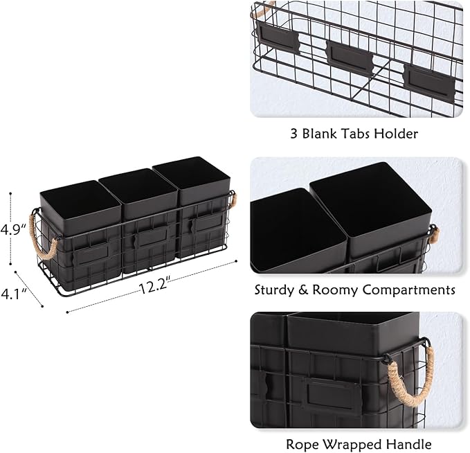 NIKKY HOME Farmhouse 3 Compartment Flatware Cutlery Caddy Countertop Silverware Holder for Spoons, Knives, Forks - Black