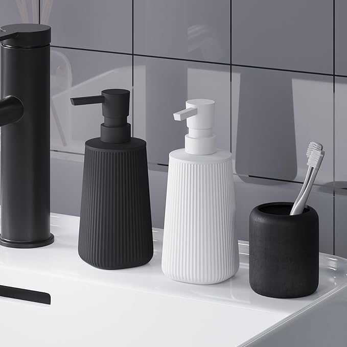 White Soap Dispenser Bathroom, Small Hand Soap Dish Soap Dispenser for Kitchen, Refillable Modern Liquid Soap Lotion Dispenser with Pump, Matte White